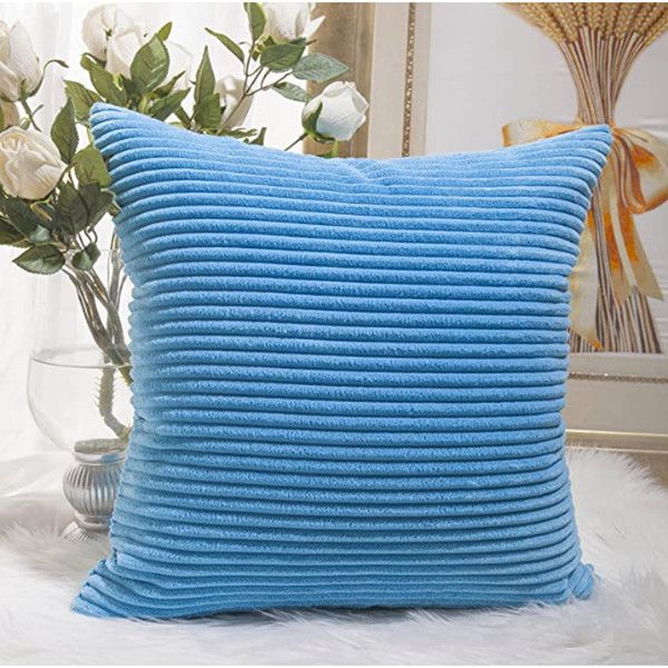 

brilliant decorative pillow covers supersoft striped velvet throw toss pillowcase cushion cover for chair,turquoise, (45x45 cm)4pcs