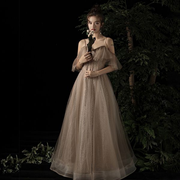 

ethnic clothing champagne spaghetti evening party dress sequins formal exquisite women full length prom gown a-line oversize 3xl, Red