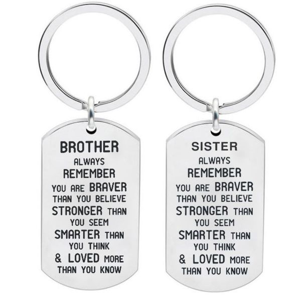 

jioromy key chain key ring letters sister brother remember you for men women sleutelhanger stainless steel keychain friends gift, Silver
