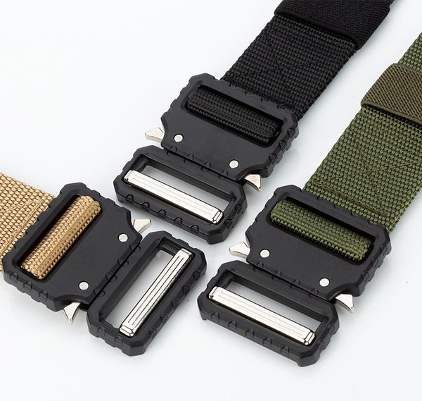 

3.8cm wide outdoor safety belts for men pants quick drying true nylon training belts quick release buckle canvas mens waist belt, Black;brown