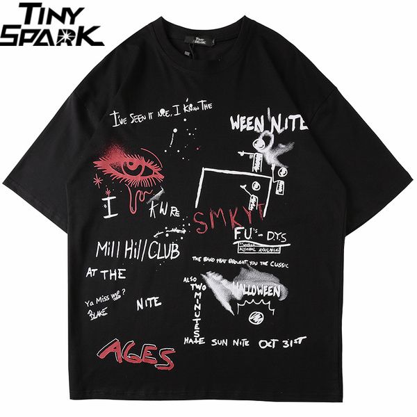 

men t shirts hip hop summer 2020 streetwear graffiti eye tshirt harajuku short sleeve t-shirt cotton tees hipster black new, White;black