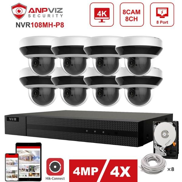 

systems hikvision oem 8ch 4k nvr 4/6/8pcs 4mp 4x ptz camera ip security system indoor/outdoor ip66 plug & play hik-connect app