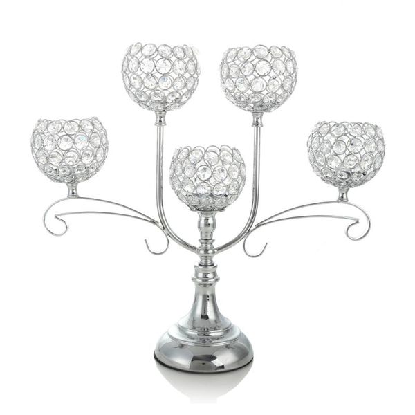 

5 head glass candle holders candelabra crystal metal candlestick stand decorative dining room table centerpiece