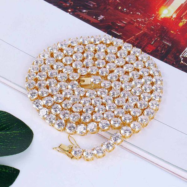 

6mm tennis necklace gold-plated micro-inlaid zircon new hip hop jewelry men's necklace selling in europe and america, Silver