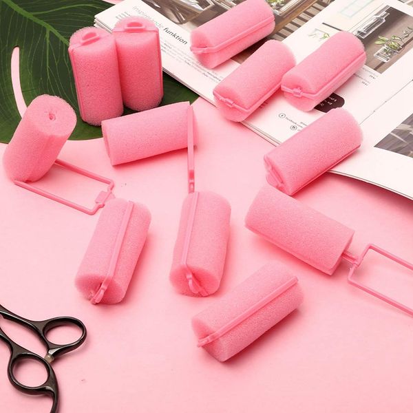 

12pcs dark pink hair styling soft foam sponge rollers curlers hairdressing tool, Black