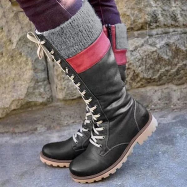 

women's leisure lace-up sock shoes leather winter warm fur shoes fashion mixed colors low heel boots large size fur boots, Black