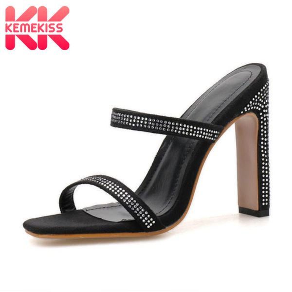 

kemekiss women shoes sandals fashion new open toe high heels rhinestone slides slippers outdoor stylish cool shoes size 35-40, Black