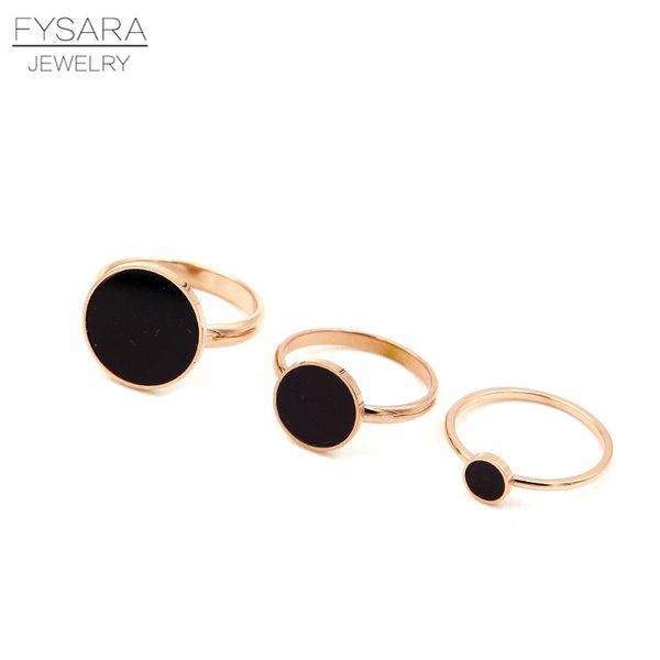 

fysara flat round cricle ring enamel black midi ring stainless steel rose gold for women jewelry party wedding love bagues, Golden;silver