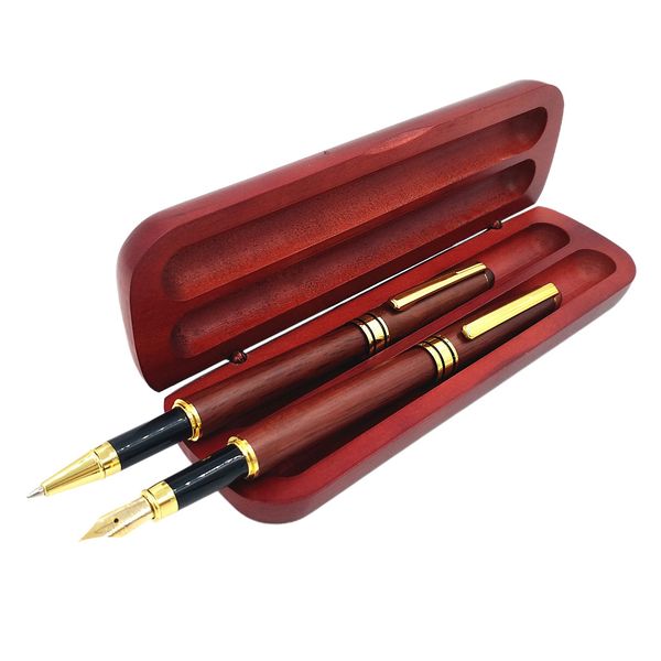 

2pcs office home fountain pen set with wood box medium nib stationery school