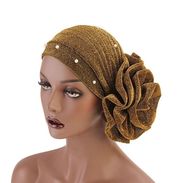 

women's glitter big flower pearl beaded turban cap soft breathable comfortable muslim head scarf hats stylish hair accessories, Blue;gray