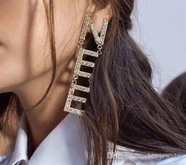 

have stamp fashion letter hoop diamond double gold earrings aretes orecchini for women party wedding lovers gift jewelry engagement with box, Golden;silver