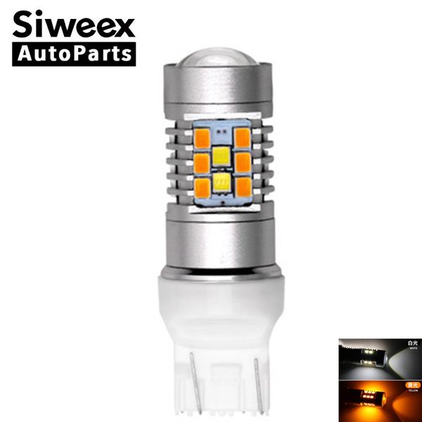

1157 bay15d 3157 7443 led daytime running bulbs 28 smd 2835 t20 t25 brake turn signal light dual color white amber with lens