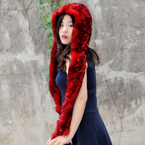 

cx-c-17b new real fur hooded scarf hat, Blue;gray