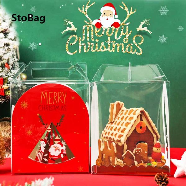 

gift wrap stobag 5pcs merry christmas transparent protable box santa claus year baby shower party red/green candy biscuit pack