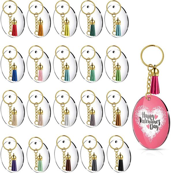 

keychains round key chain, transparent circular acrylic empty fringed pendant ring diy engineering and crafts, Silver