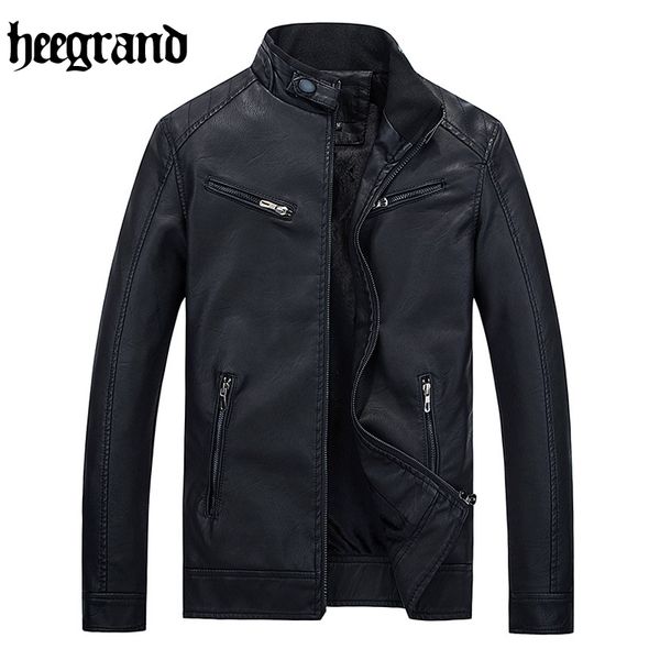 

hee grand 2020 casual leather jacket male solid fashion leather coats jackets mwp411, Black