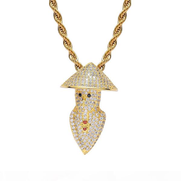 

iced out mortal kombat character pendant necklaces gold silver color chains bling cubic zircon men's women hip hop jewelry