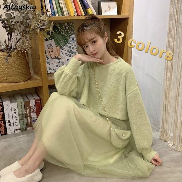 

2 pieces sets women solid sweet simple all-match students all-match korean style chic daily soft mesh kawaii girls ulzzang new, Gray