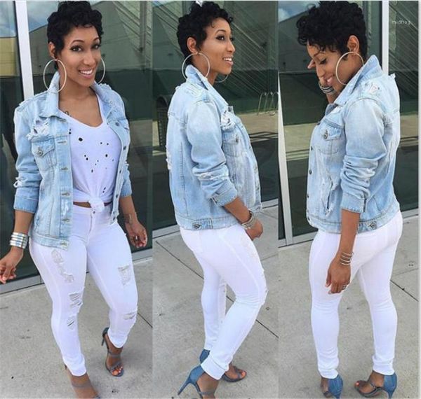 

jeans jackets hole pocket long sleeve fashion female coat casual spring women outwear plus size women, Black;brown