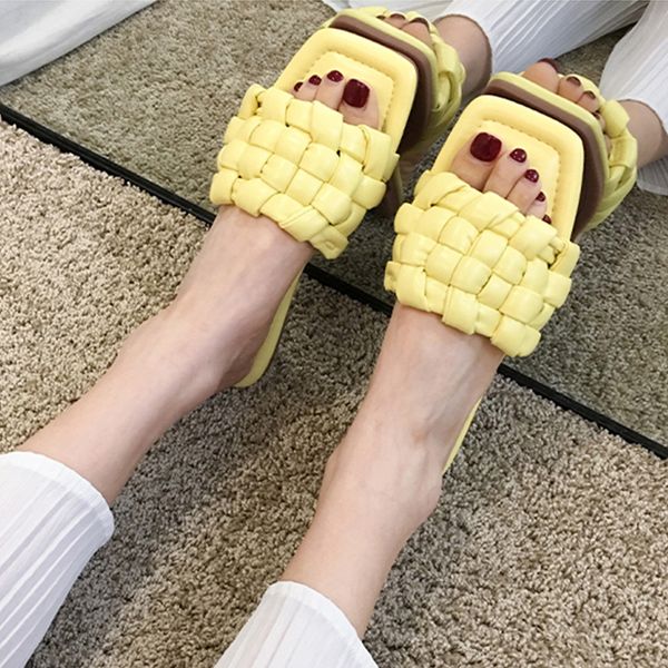 

2020 women slippers brand summer slides weave open toe flat casual slipper leisure sandal female beach flip flops, Black