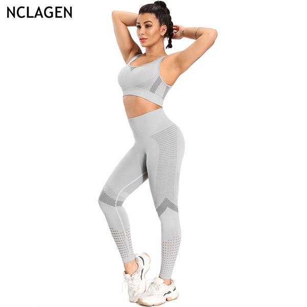 

nclagen seamless yoga suit women jacquard fitness sports bra gym sport workout running sportswear crop active leggings set, White;red