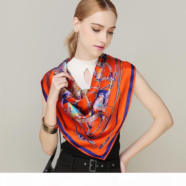 

dankeyisi] brand designer summer scarves women 100% silk scarf scarves shawl hijab big square 90*90cm, Blue;gray