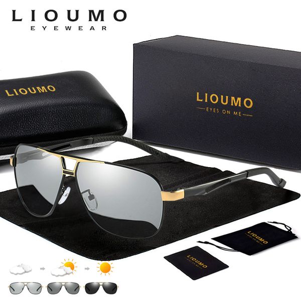 

lioumo aviation hd driving pchromic sunglasses men polarized anti-uv discoloration sun glasses women oculos de sol masculino, White;black