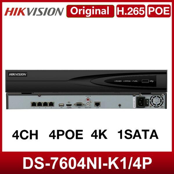 

hikvision original nvr ds-7604ni-k1/4p english version 4channel ip cameras h.265+ 4poe 4k 8mp network video recorder 1sata 1u, Black;white