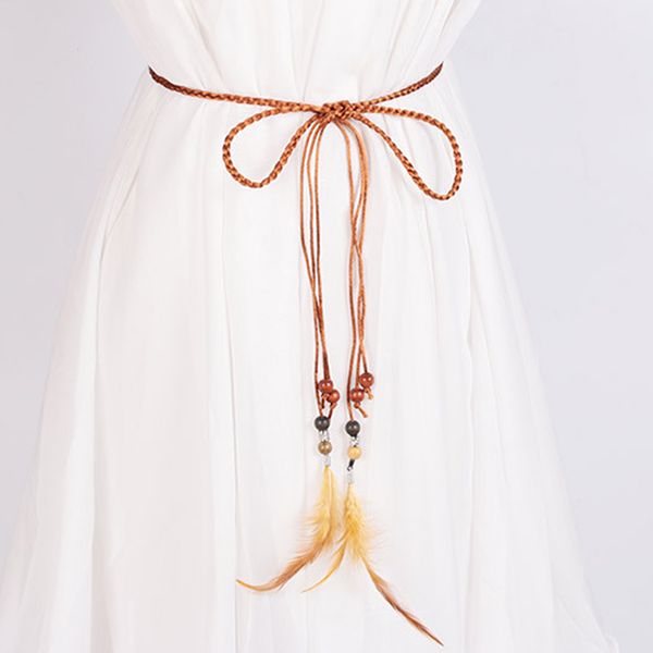 

designer belts female personality casual feather modeling belt 2020 retro lady braided belt for women dress accessories, Black;brown