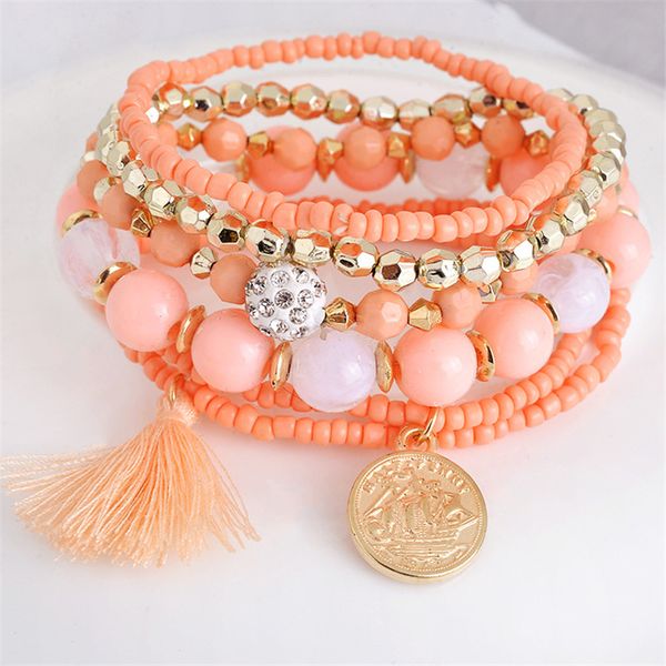 

6 colors bracelet strand boho bracelets women jewelry friendship bohemian tassel seed beaded handmade bijoux femme diy jewelry, Golden;silver