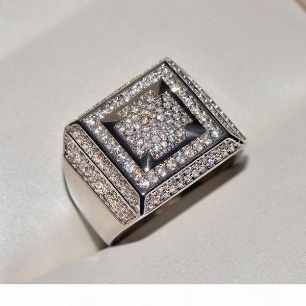 

2019 male hip vintage jewelry real 925 sterling silver&gold fill pave mirco white clear 5a cubic zirconia wedding band ring fpr men gift, Slivery;golden