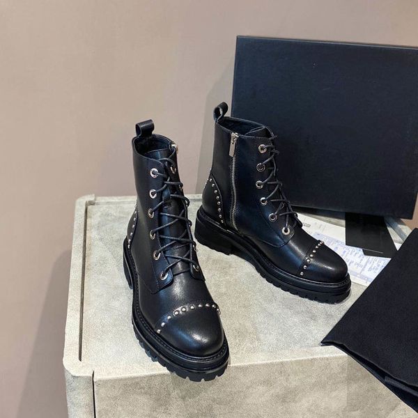 

rivets studed women ankle boots black genuine leather women boots autumn winter combat casual shoes flats 40
