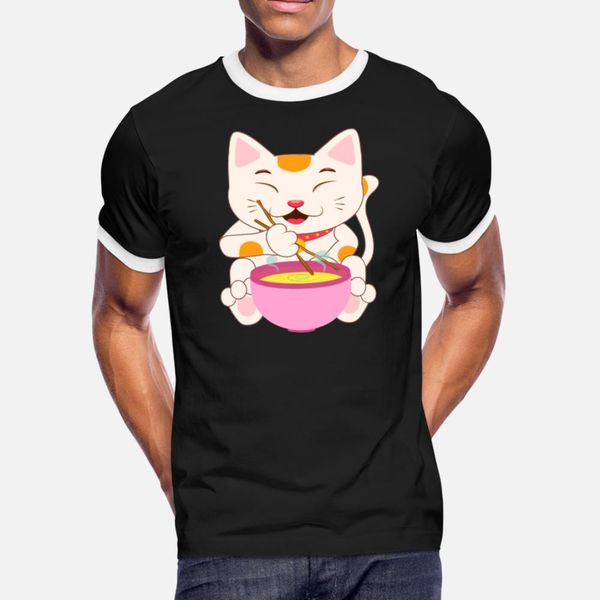 

kawaii japanese anime cat ramen noodles t shirt men create short sleeve size s-3xl novelty loose fashion summer style pictures shirt
