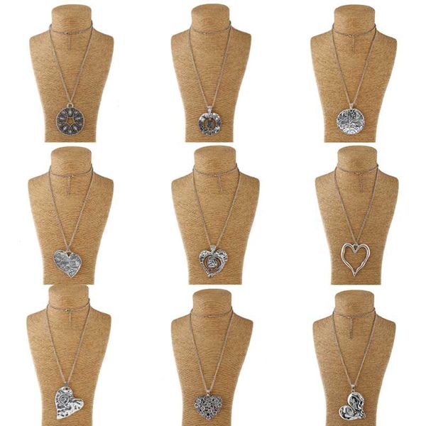 

1pcs langenlook large abstract heart shape charms metal chain pendant necklace for men&women jewelry, Silver