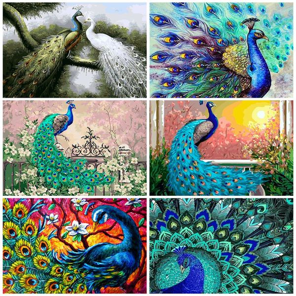 

azqsd unframe diy coloring by numbers peacock home decoration paint by number canvas kits animal acrylic paint handpainted gift