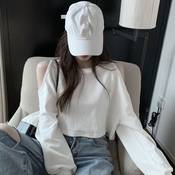 

women dresses trendy womens dress shop early autumn net red heart machine off-shoulder t-shirt short loose slimming long-sleeved fashion kor, White