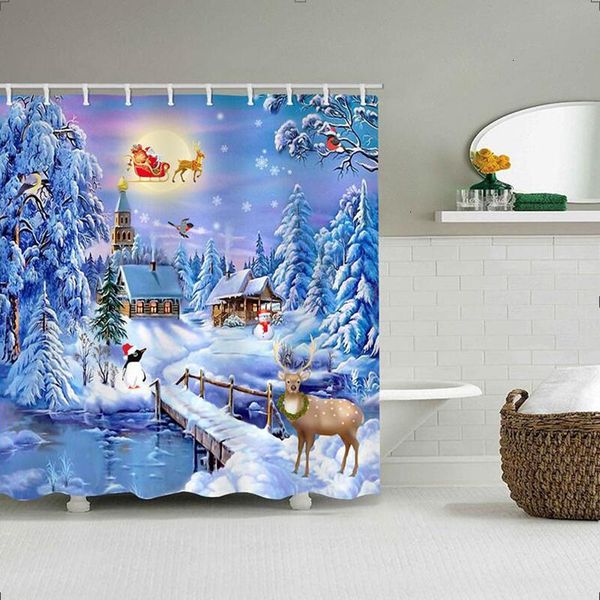 

printed curtain snow night christmas polyester screen bath fabric waterproof fairy shower curtains bathroom djcka