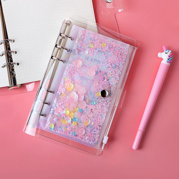 

creative a5 a6 pvc notebook packaging bags with 6 holes glitter plastic bag binder pockets 6 ring loose leaf bag filofax zipper envelopes bu