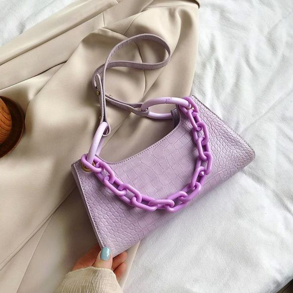 

new summer female shoulder handbags acrylic chain armpit bag pu leather crossbody bags for women solid color ladies' flap bags