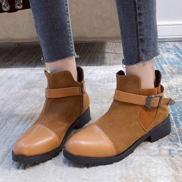 

boots large size 35-43 women ankle faux suede buckle booties 2021 winter motorcyle platform ladies botas retro mujer, Black