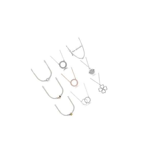 

plata de ley 925 moda collar rosa oro zirconio encanto cadena forma de collar de redondo, Silver