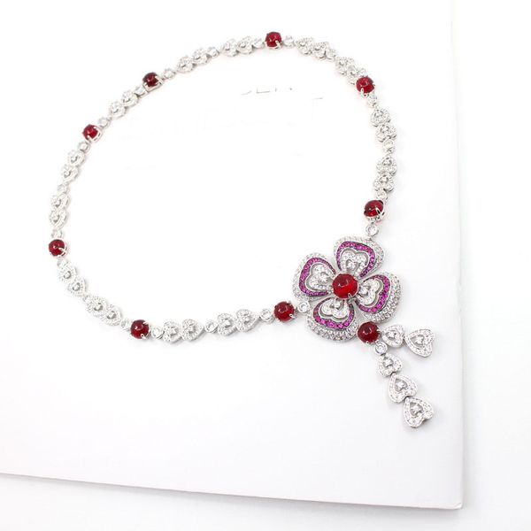 

fashion red zircon cz crystal flower hyperbole necklace for women wedding party banquet fine costume jewelry, Silver