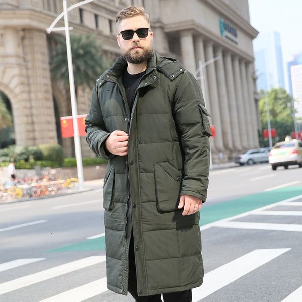 

winter mens thick padded down jacket hoodie warm below knee outwear overcoat plus size 10xl parka hombre long coats, Black