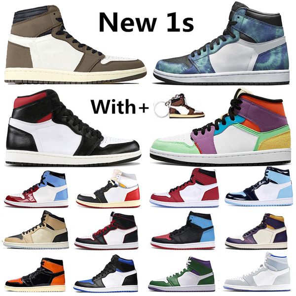 

new racer blue tie dye 1 1s travis scotts basketball shoes fearless court purple bred toe chicago unc women mens trainers sneakers