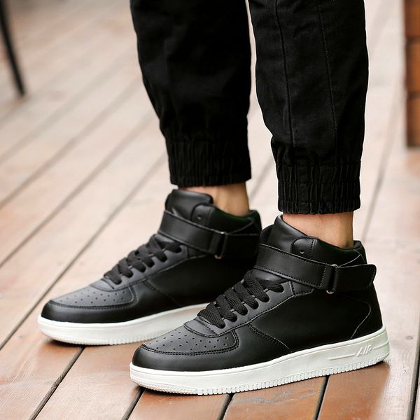 

men's casual shoes fashion trendy shoes all-match sports high-casual season breathable men's lace-up brand, Black