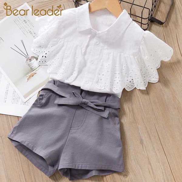 

bear leader girl clothing sets new summer girl kids suits clothes toddler baby t-shirt and pants 2 pcs cute lace girls outfits, White