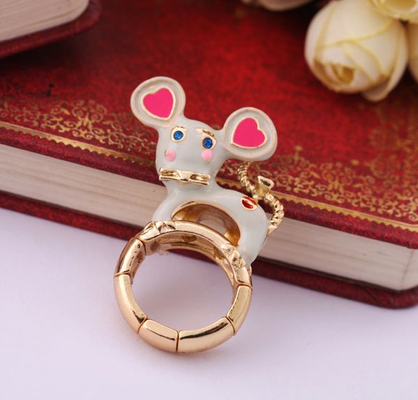 

ethnic fashion gold color red enamel mouse ring for women handmade date gift jewelry wholesale, Golden;silver
