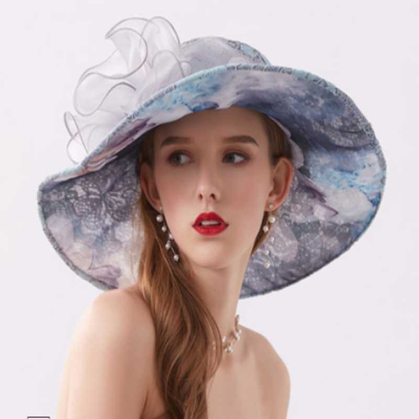 

summer women hat elegant lace flowers c sun hat anti-uv beach wedding party cap ladies fedoras, Blue;gray