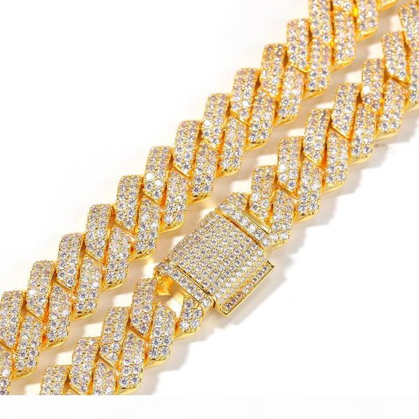 

14мм кубинской цепи micro pave кубический циркон luxury bling bling полный iced хип-хоп ювелирных изделий, Silver