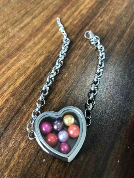 

link, chain heart floating locket charm bracelet & bangles rhinestone glass living memory pendant bracelets women jewelry sl015, Black